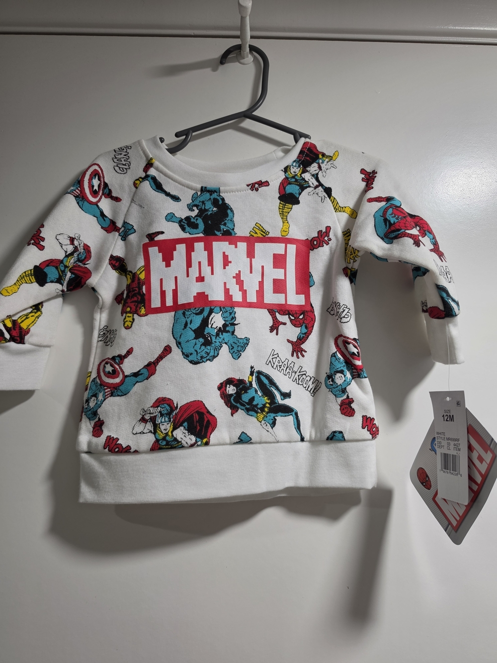 Marvel White Toddler Sweatshirt with Red Logo and Multicolor Superhero